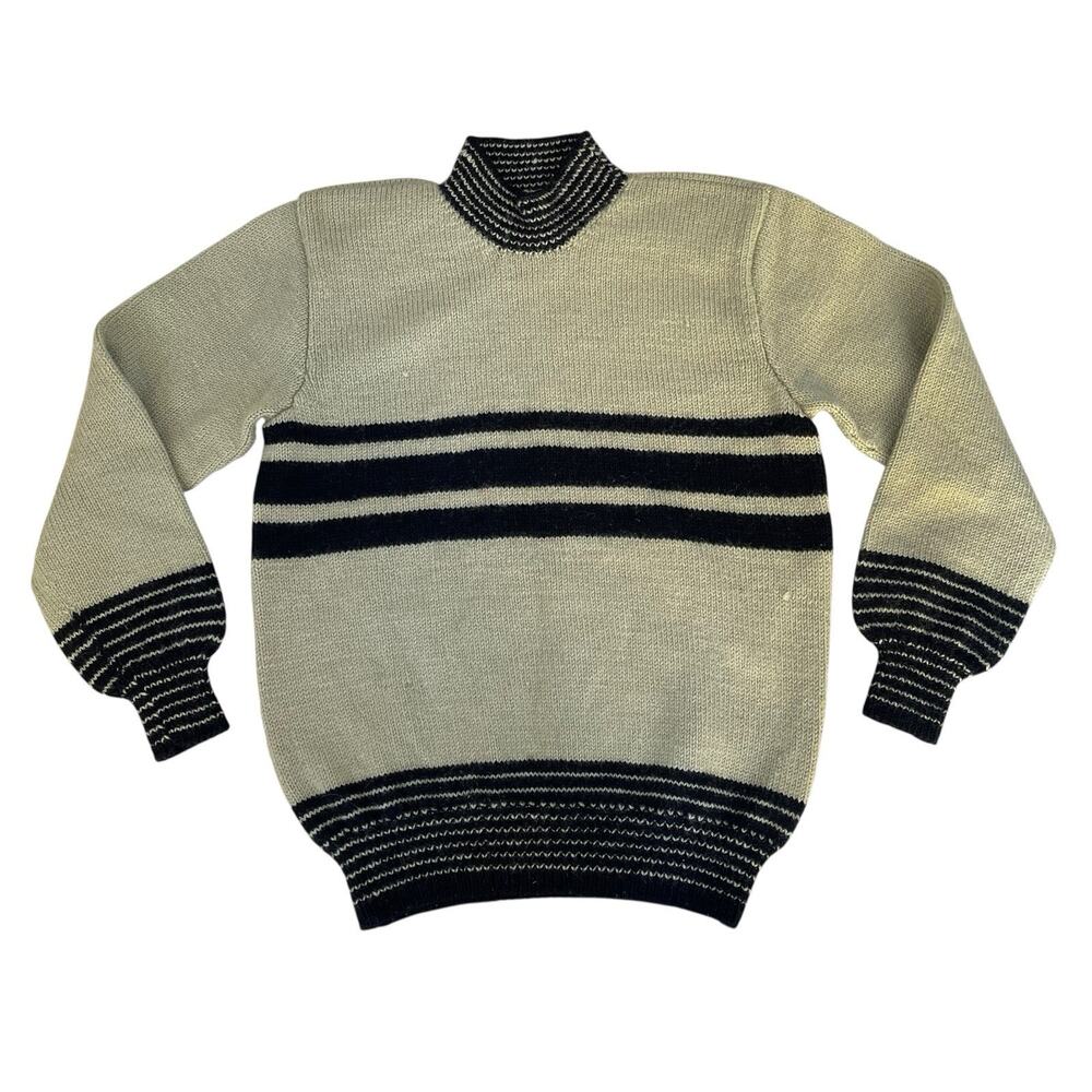 Vintage Antique 1930’s/40’s Hand Knit Striped Wool Mock Neck Sweater, Small